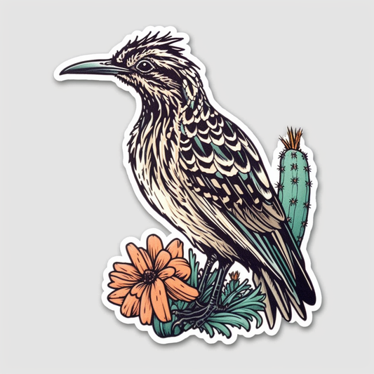 New Mexico Greater Roadrunner bird Yucca Flower flower  Vinyl Decal Sticker for Car, Laptop, Tumbler and more # 008970