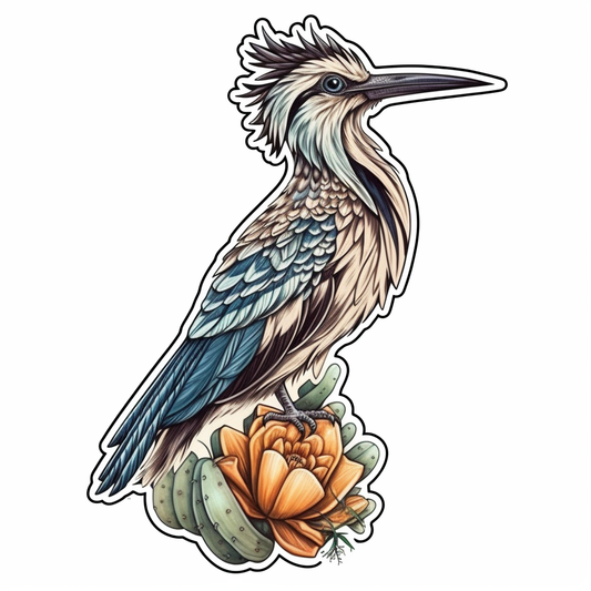 New Mexico Greater Roadrunner bird Yucca Flower flower  Vinyl Decal Sticker for Car, Laptop, Tumbler and more # 008948