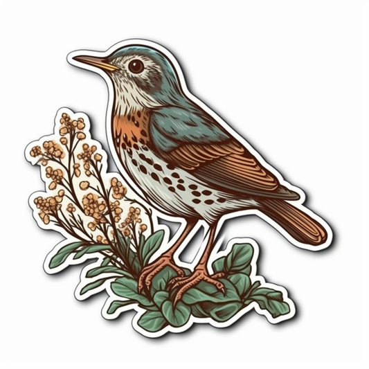 Vermont Hermit Thrush bird Red Clover flower  Vinyl Decal Sticker for Car, Laptop, Tumbler and more # 009778