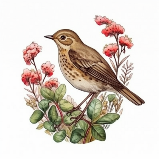 Vermont Hermit Thrush bird Red Clover flower  Vinyl Decal Sticker for Car, Laptop, Tumbler and more # 009784