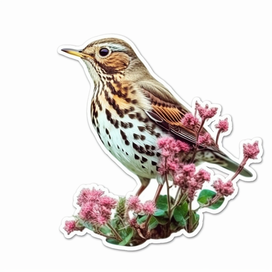 Vermont Hermit Thrush bird Red Clover flower  Vinyl Decal Sticker for Car, Laptop, Tumbler and more # 009793