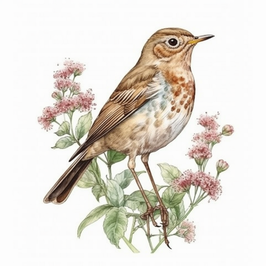 Vermont Hermit Thrush bird Red Clover flower  Vinyl Decal Sticker for Car, Laptop, Tumbler and more # 009810