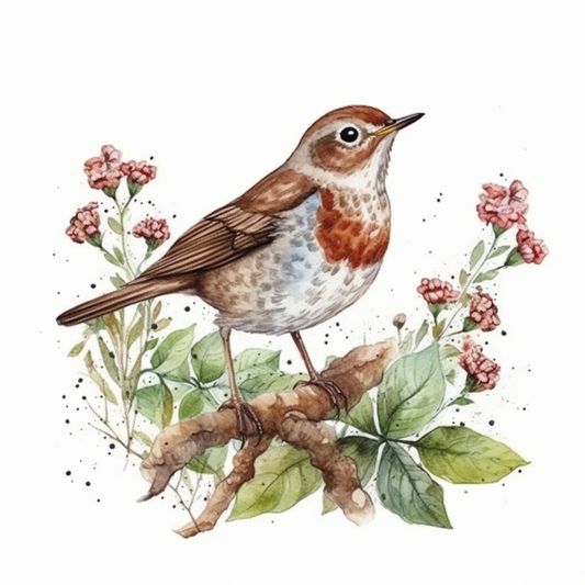 Vermont Hermit Thrush bird Red Clover flower  Vinyl Decal Sticker for Car, Laptop, Tumbler and more # 009813