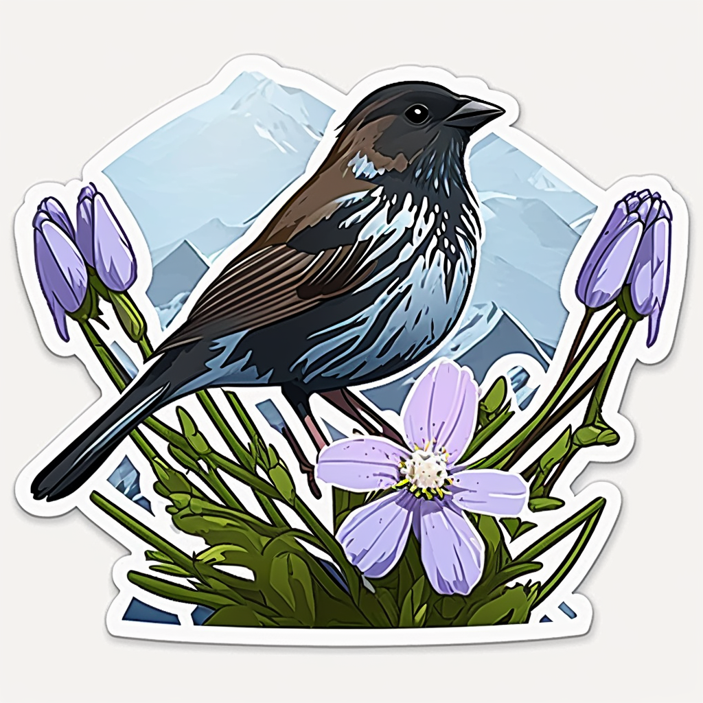 Colorado Lark Bunting bird Rocky Mountain Columbine flower  Vinyl Decal Sticker for Car, Laptop, Tumbler and more # 008291
