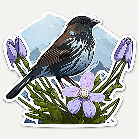 Colorado Lark Bunting bird Rocky Mountain Columbine flower  Vinyl Decal Sticker for Car, Laptop, Tumbler and more # 008291