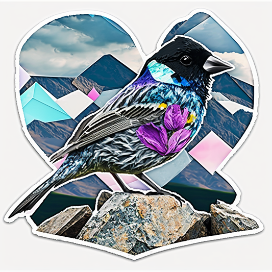 Colorado Lark Bunting bird Rocky Mountain Columbine flower  Vinyl Decal Sticker for Car, Laptop, Tumbler and more # 008286