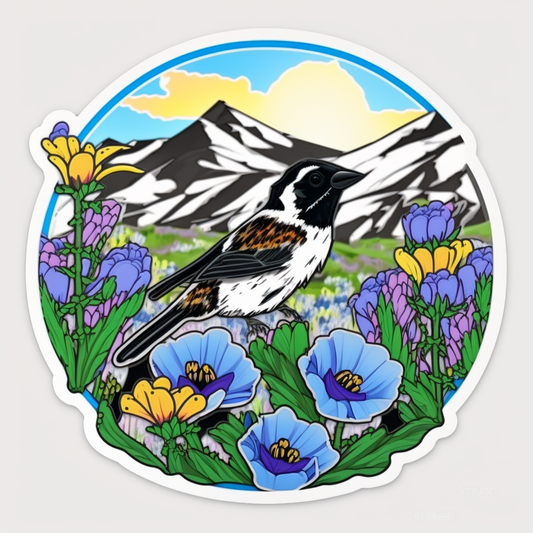Colorado Lark Bunting bird Rocky Mountain Columbine flower  Vinyl Decal Sticker for Car, Laptop, Tumbler and more # 008282