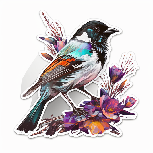 Colorado Lark Bunting bird Rocky Mountain Columbine flower  Vinyl Decal Sticker for Car, Laptop, Tumbler and more # 008288