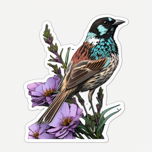 Colorado Lark Bunting bird Rocky Mountain Columbine flower  Vinyl Decal Sticker for Car, Laptop, Tumbler and more # 008289