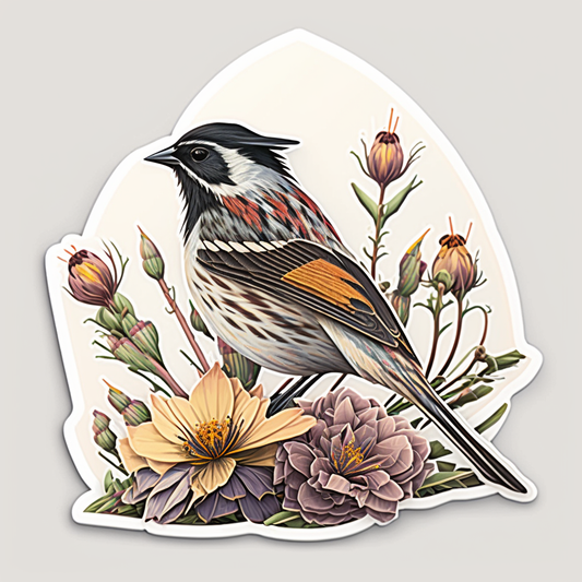 Colorado Lark Bunting bird Rocky Mountain Columbine flower  Vinyl Decal Sticker for Car, Laptop, Tumbler and more # 008303