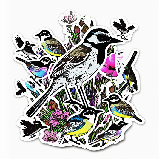 Colorado Lark Bunting bird Rocky Mountain Columbine flower  Vinyl Decal Sticker for Car, Laptop, Tumbler and more # 008302