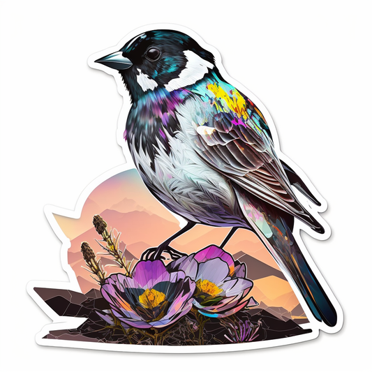 Colorado Lark Bunting bird Rocky Mountain Columbine flower  Vinyl Decal Sticker for Car, Laptop, Tumbler and more # 008299