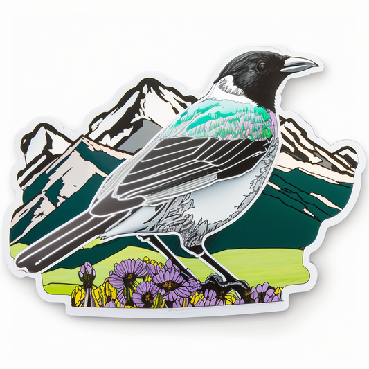 Colorado Lark Bunting bird Rocky Mountain Columbine flower  Vinyl Decal Sticker for Car, Laptop, Tumbler and more # 008295