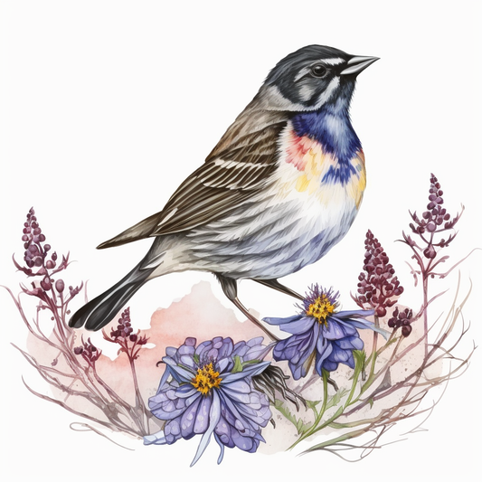 Colorado Lark Bunting bird Rocky Mountain Columbine flower  Vinyl Decal Sticker for Car, Laptop, Tumbler and more # 008298