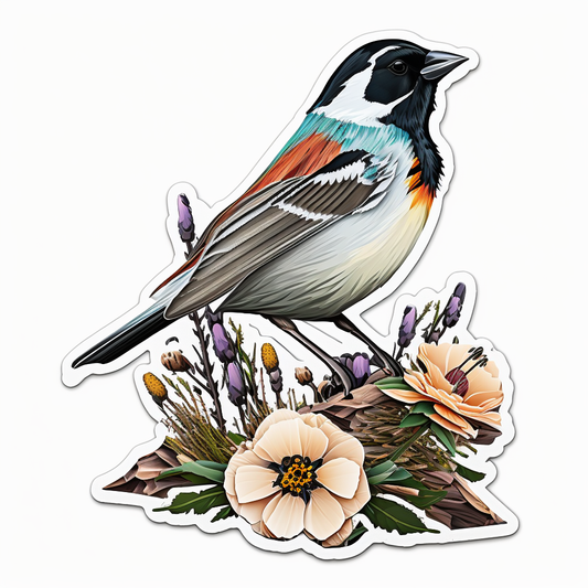 Colorado Lark Bunting bird Rocky Mountain Columbine flower  Vinyl Decal Sticker for Car, Laptop, Tumbler and more # 008308
