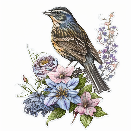 Colorado Lark Bunting bird Rocky Mountain Columbine flower  Vinyl Decal Sticker for Car, Laptop, Tumbler and more # 008294