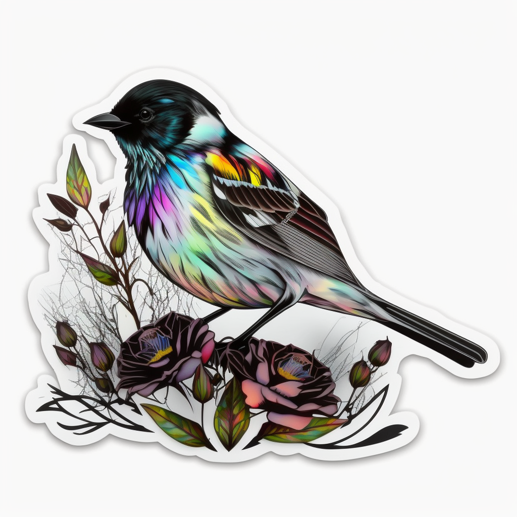 Colorado Lark Bunting bird Rocky Mountain Columbine flower  Vinyl Decal Sticker for Car, Laptop, Tumbler and more # 008311