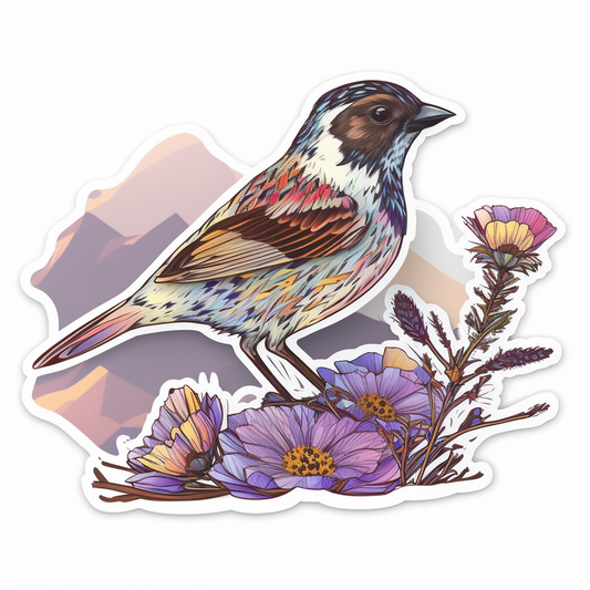 Colorado Lark Bunting bird Rocky Mountain Columbine flower  Vinyl Decal Sticker for Car, Laptop, Tumbler and more # 008309