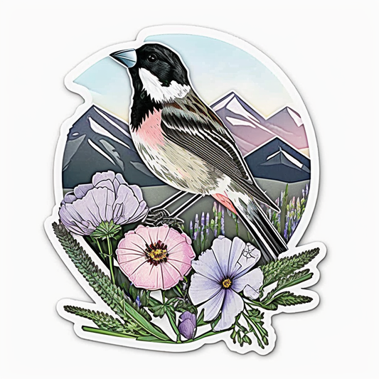 Colorado Lark Bunting bird Rocky Mountain Columbine flower  Vinyl Decal Sticker for Car, Laptop, Tumbler and more # 008320