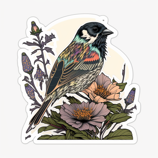 Colorado Lark Bunting bird Rocky Mountain Columbine flower  Vinyl Decal Sticker for Car, Laptop, Tumbler and more # 008305
