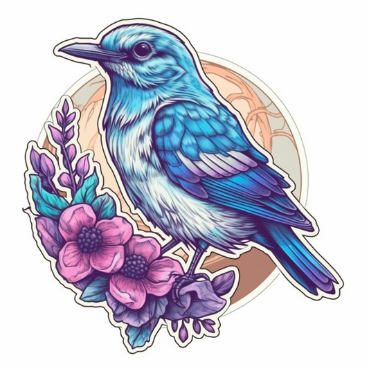 Idaho Mountain Bluebird bird Syringa flower  Vinyl Decal Sticker for Car, Laptop, Tumbler and more # 008443