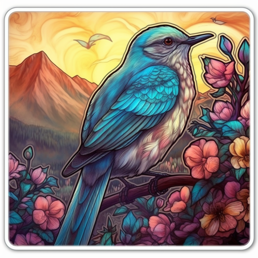 Idaho Mountain Bluebird bird Syringa flower  Vinyl Decal Sticker for Car, Laptop, Tumbler and more # 008464