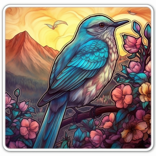 Idaho Mountain Bluebird bird Syringa flower  Vinyl Decal Sticker for Car, Laptop, Tumbler and more # 008464