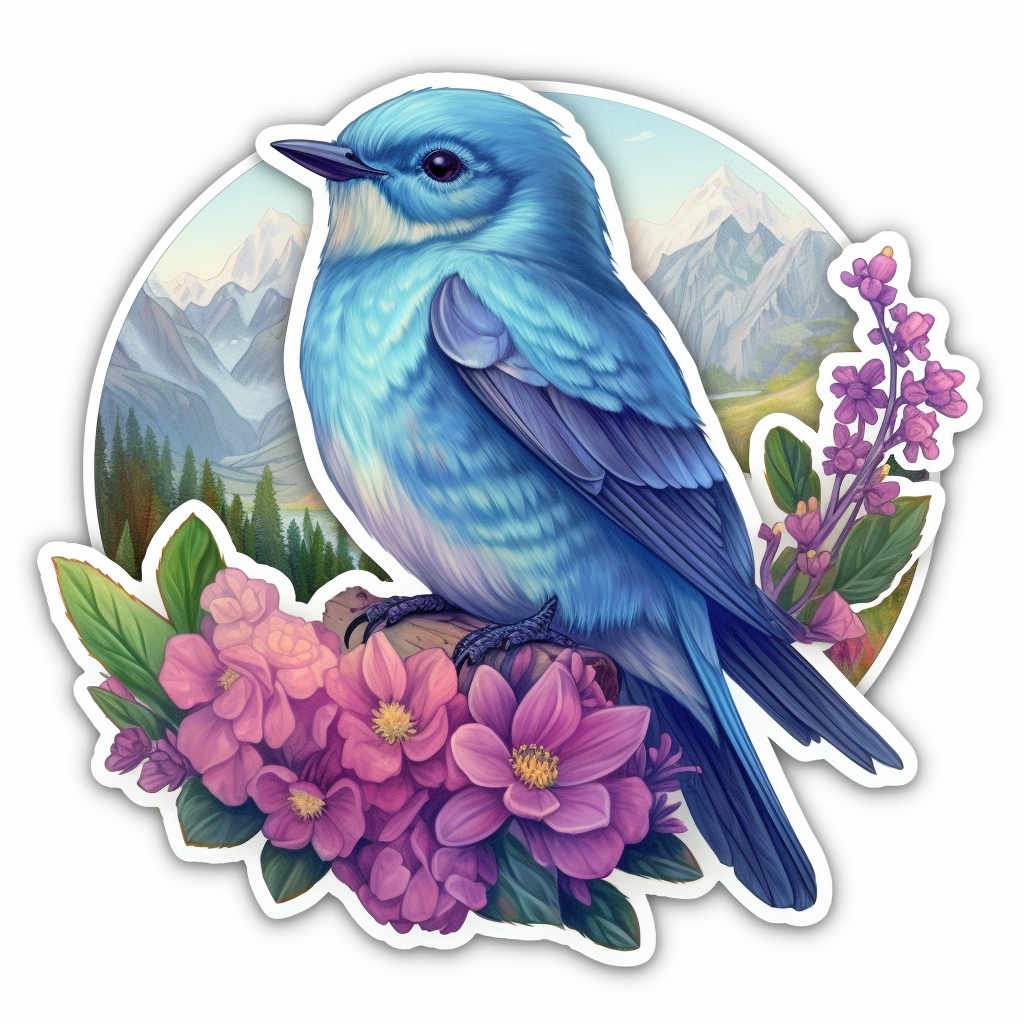 Idaho Mountain Bluebird bird Syringa flower  Vinyl Decal Sticker for Car, Laptop, Tumbler and more # 008457