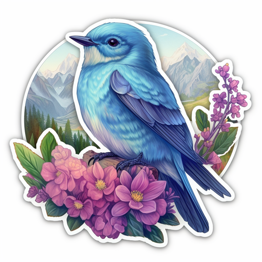 Idaho Mountain Bluebird bird Syringa flower  Vinyl Decal Sticker for Car, Laptop, Tumbler and more # 008457