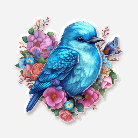 Idaho Mountain Bluebird bird Syringa flower  Vinyl Decal Sticker for Car, Laptop, Tumbler and more # 008458