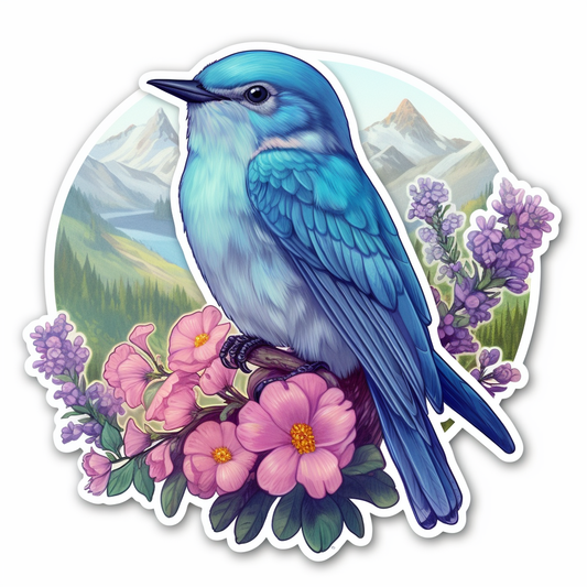 Idaho Mountain Bluebird bird Syringa flower  Vinyl Decal Sticker for Car, Laptop, Tumbler and more # 008446