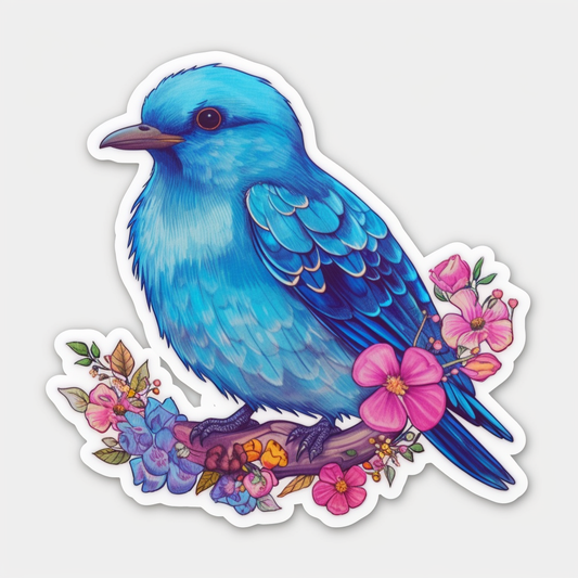 Idaho Mountain Bluebird bird Syringa flower  Vinyl Decal Sticker for Car, Laptop, Tumbler and more # 008450