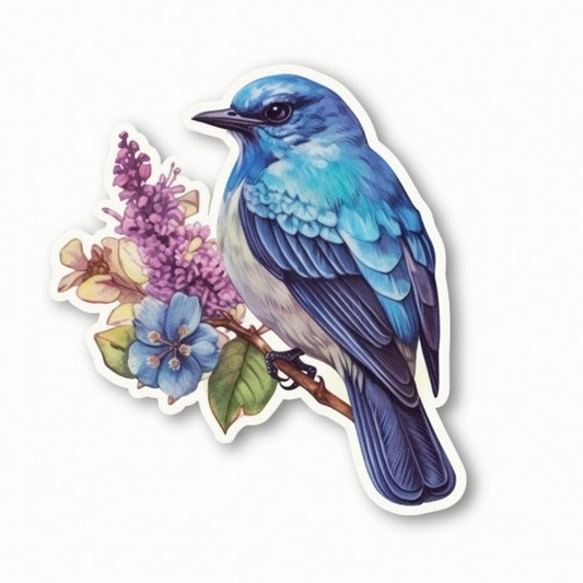 Idaho Mountain Bluebird bird Syringa flower  Vinyl Decal Sticker for Car, Laptop, Tumbler and more # 008445
