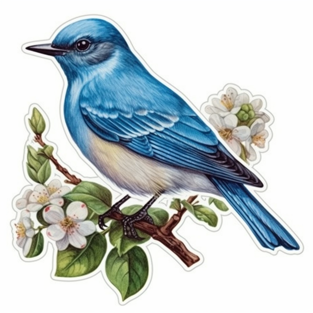 Idaho Mountain Bluebird bird Syringa flower  Vinyl Decal Sticker for Car, Laptop, Tumbler and more # 008439