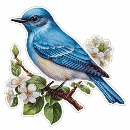 Idaho Mountain Bluebird bird Syringa flower  Vinyl Decal Sticker for Car, Laptop, Tumbler and more # 008439