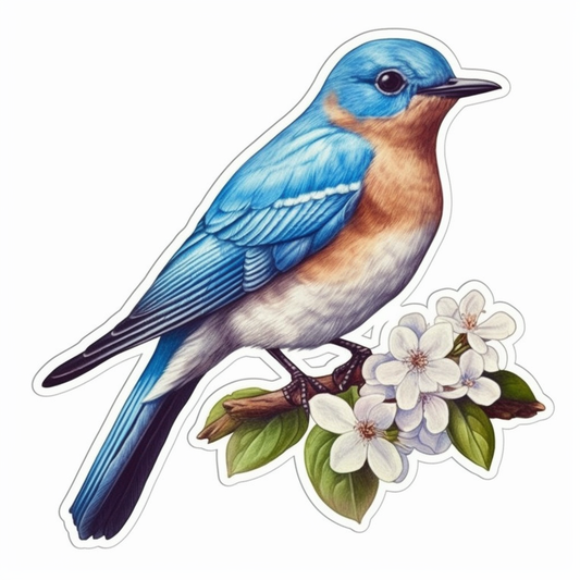 Idaho Mountain Bluebird bird Syringa flower  Vinyl Decal Sticker for Car, Laptop, Tumbler and more # 008440
