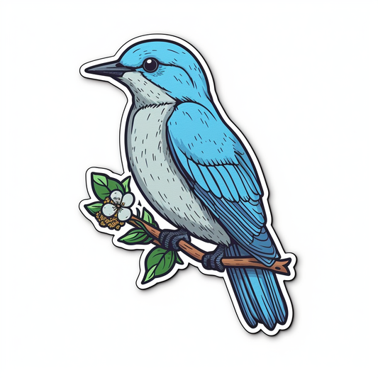 Idaho Mountain Bluebird bird Syringa flower  Vinyl Decal Sticker for Car, Laptop, Tumbler and more # 008441
