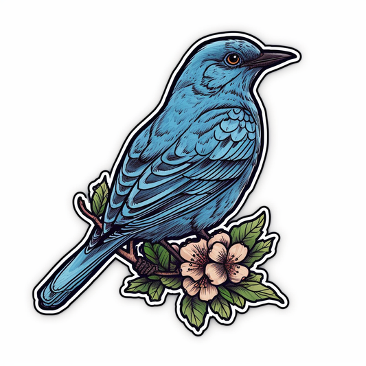 Idaho Mountain Bluebird bird Syringa flower  Vinyl Decal Sticker for Car, Laptop, Tumbler and more # 008444