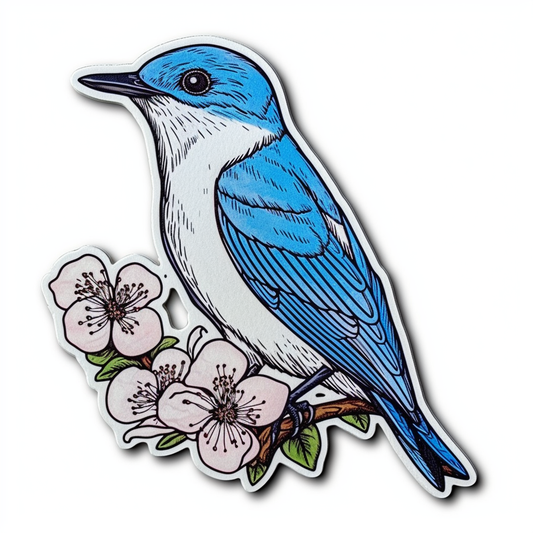 Idaho Mountain Bluebird bird Syringa flower  Vinyl Decal Sticker for Car, Laptop, Tumbler and more # 008442