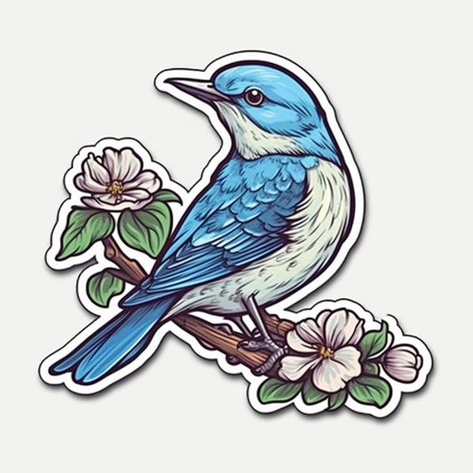 Idaho Mountain Bluebird bird Syringa flower  Vinyl Decal Sticker for Car, Laptop, Tumbler and more # 008452