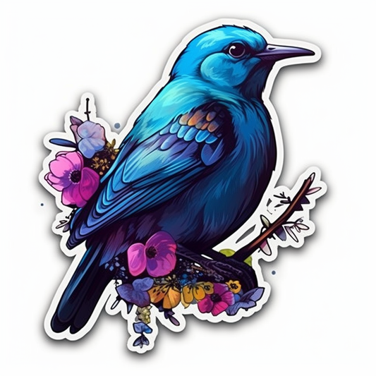Idaho Mountain Bluebird bird Syringa flower  Vinyl Decal Sticker for Car, Laptop, Tumbler and more # 008463