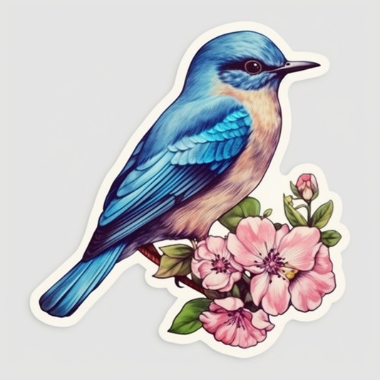 Idaho Mountain Bluebird bird Syringa flower  Vinyl Decal Sticker for Car, Laptop, Tumbler and more # 008459