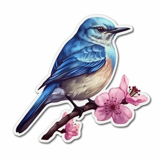 Idaho Mountain Bluebird bird Syringa flower  Vinyl Decal Sticker for Car, Laptop, Tumbler and more # 008449