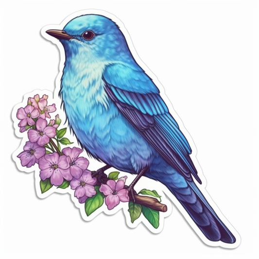 Idaho Mountain Bluebird bird Syringa flower  Vinyl Decal Sticker for Car, Laptop, Tumbler and more # 008455