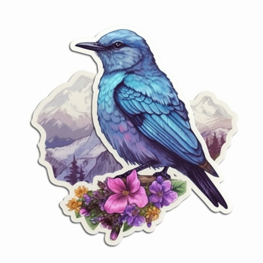 Idaho Mountain Bluebird bird Syringa flower  Vinyl Decal Sticker for Car, Laptop, Tumbler and more # 008456
