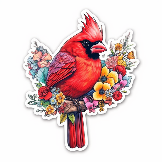 Virginia Northern Cardinal bird American Dogwood flower  Vinyl Decal Sticker for Car, Laptop, Tumbler and more # 009853
