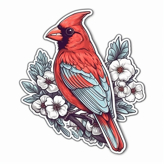 Virginia Northern Cardinal bird American Dogwood flower  Vinyl Decal Sticker for Car, Laptop, Tumbler and more # 009837