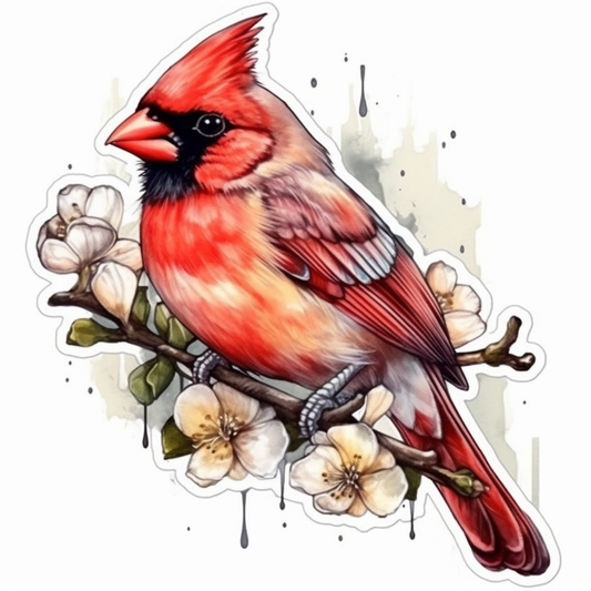 Virginia Northern Cardinal bird American Dogwood flower  Vinyl Decal Sticker for Car, Laptop, Tumbler and more # 009915