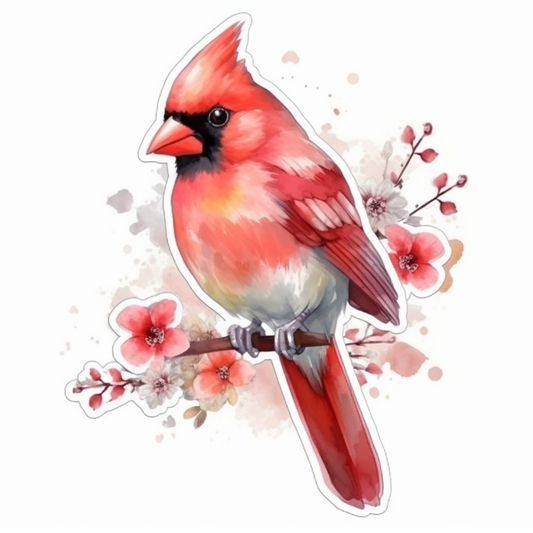 Virginia Northern Cardinal bird American Dogwood flower  Vinyl Decal Sticker for Car, Laptop, Tumbler and more # 009847