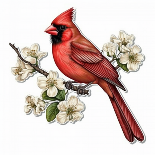 Virginia Northern Cardinal bird American Dogwood flower  Vinyl Decal Sticker for Car, Laptop, Tumbler and more # 009930